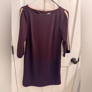 Vince Camuto 3/4 sleeve plum dress with tan and black stripe size 10